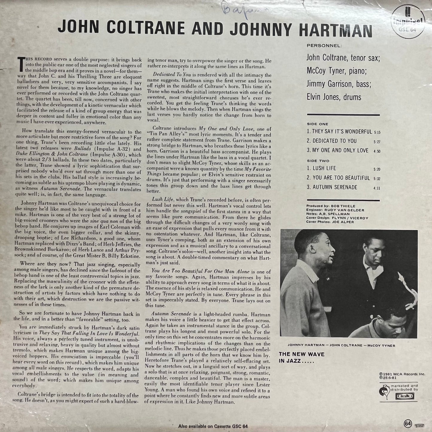 John Coltrane And Johnny Hartman - John Coltrane And Johnny Hartman