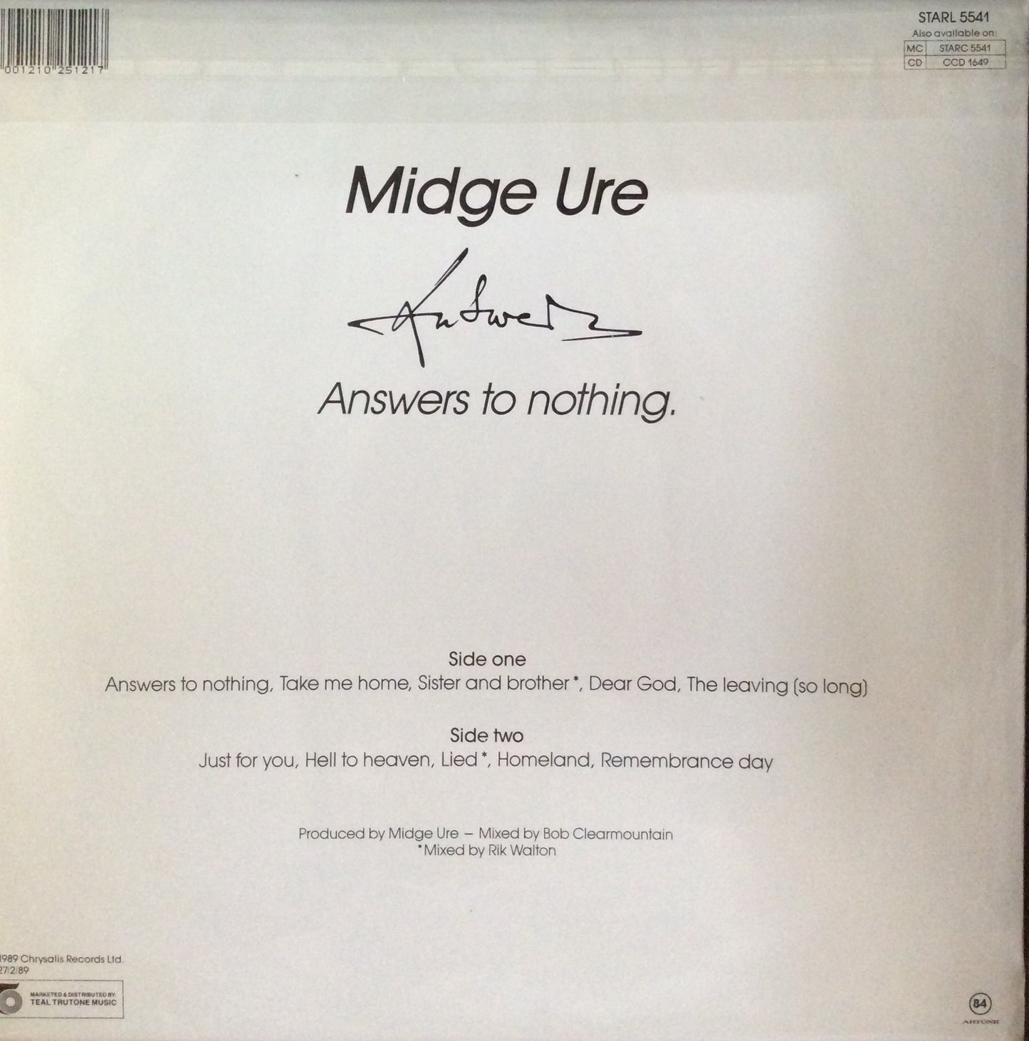 Midge Ure - Answers To Nothing
